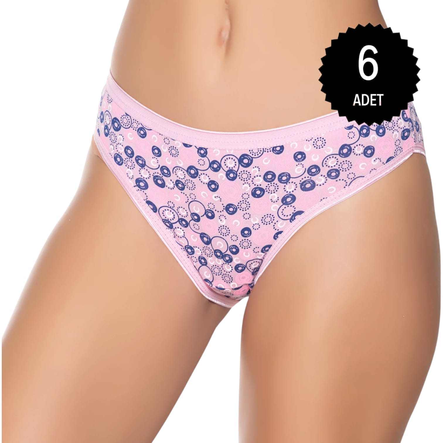 Gümüş 6026 Kadın Likralı İnce Bel Halka Baskılı Bikini Külot Karışık 6 lı Paket