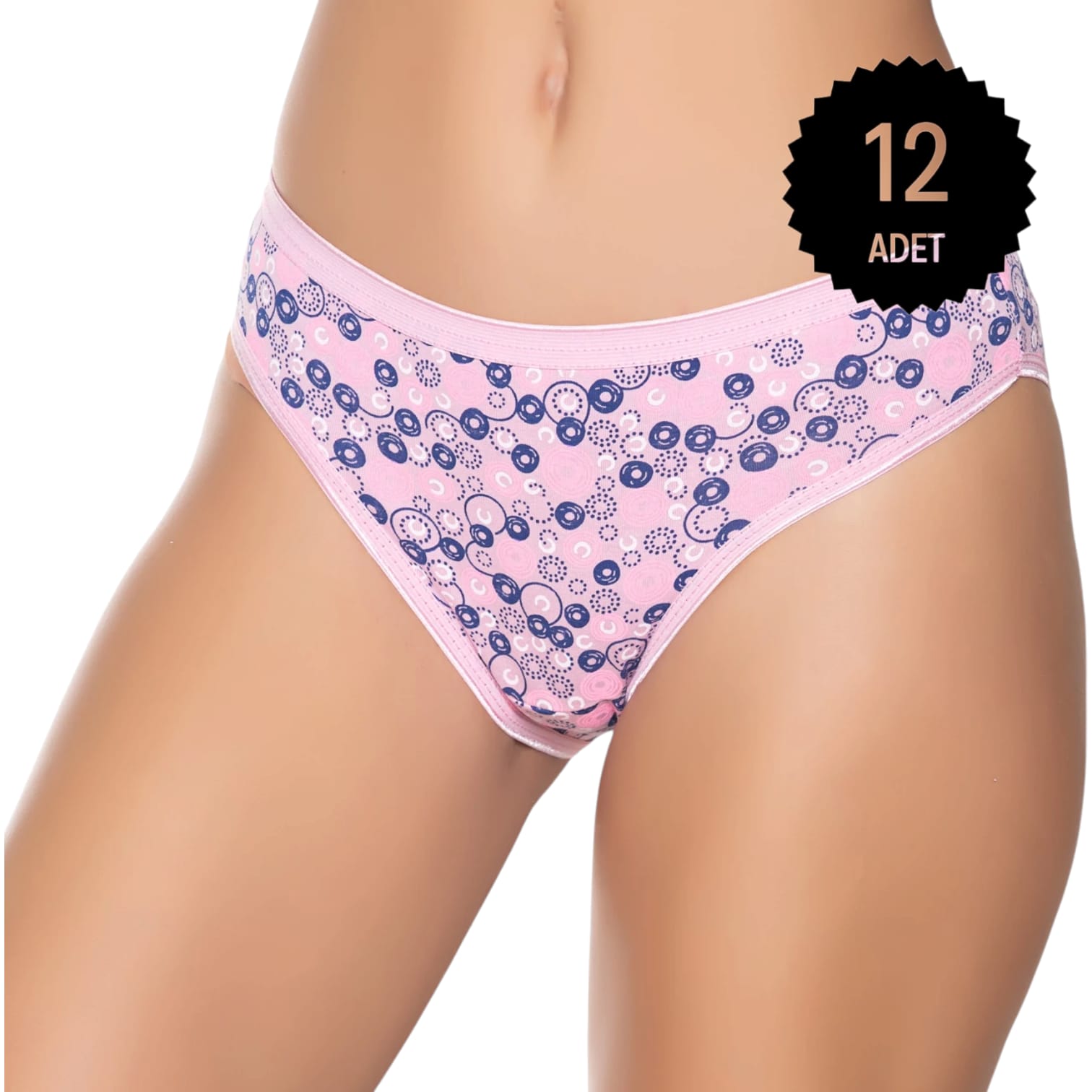 Gümüş 6026 Kadın Likralı İnce Bel Halka Baskılı Bikini Külot Karışık 12 li Paket