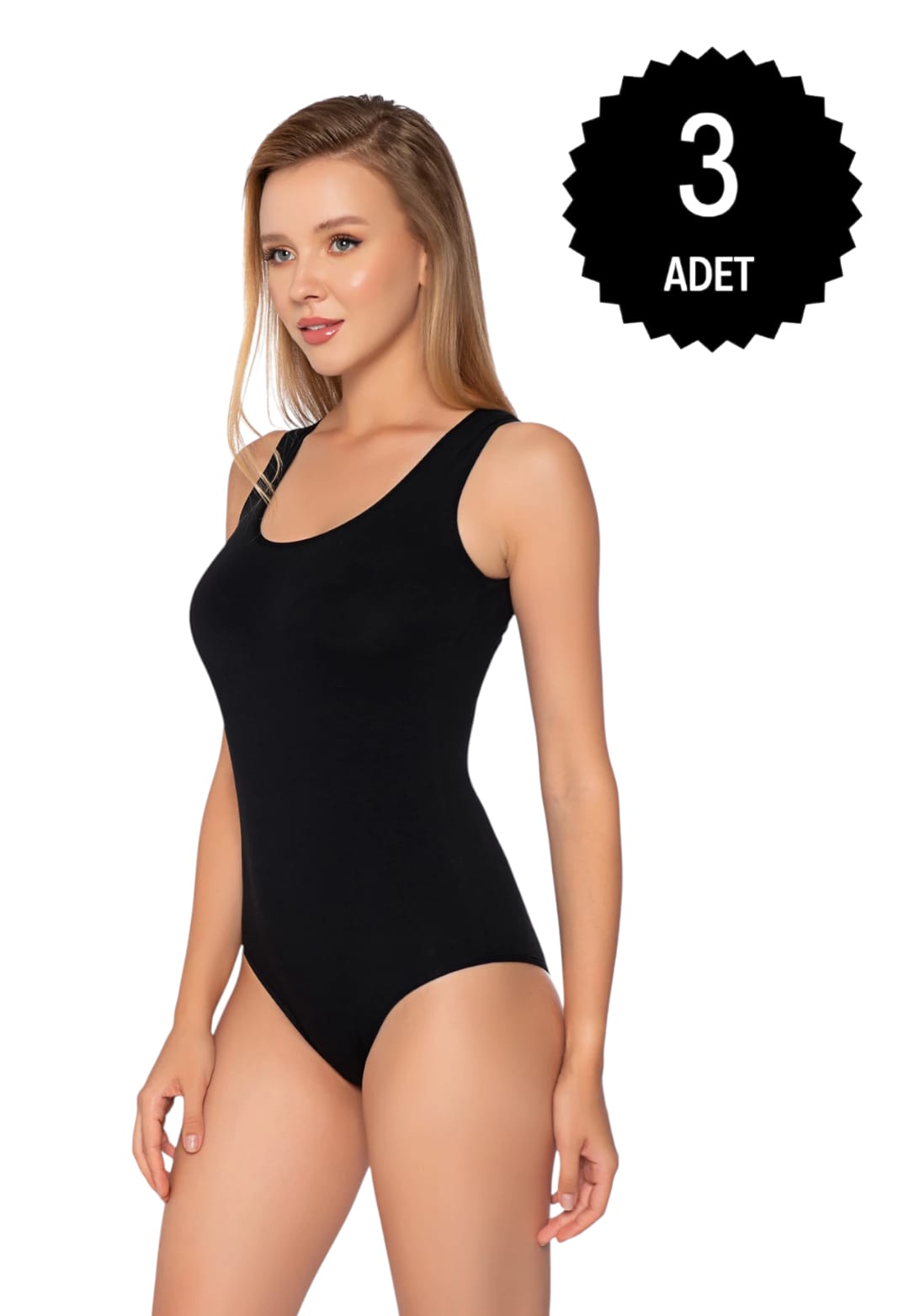 Gümüş 4027 Kadın Likralı Geniş Askı Kancalı Body Siyah 3 lü Paket