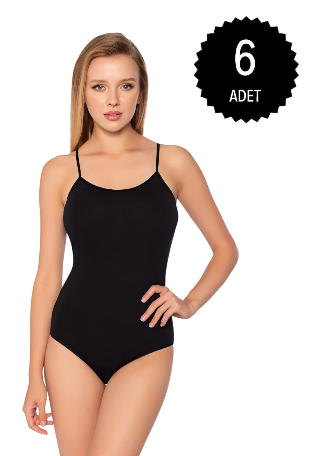 Gümüş 4025 Kadın Likralı İp Askı Kancalı Body Siyah 6 lı Paket