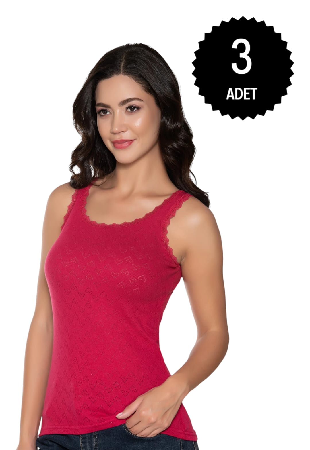 Gümüş 3081 Kadın Jakarlı Geniş Askı Atlet Bordo 3 lü Paket