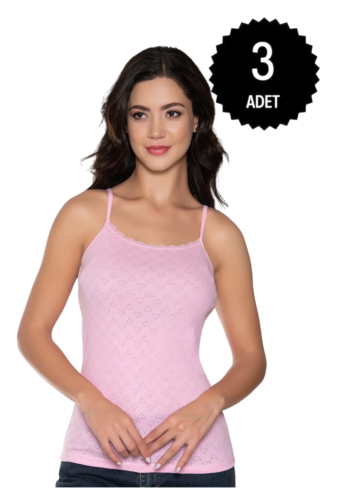 Gümüş 3080 Kadın Jakarlı İp Askı Atlet Pembe 3 lü Paket