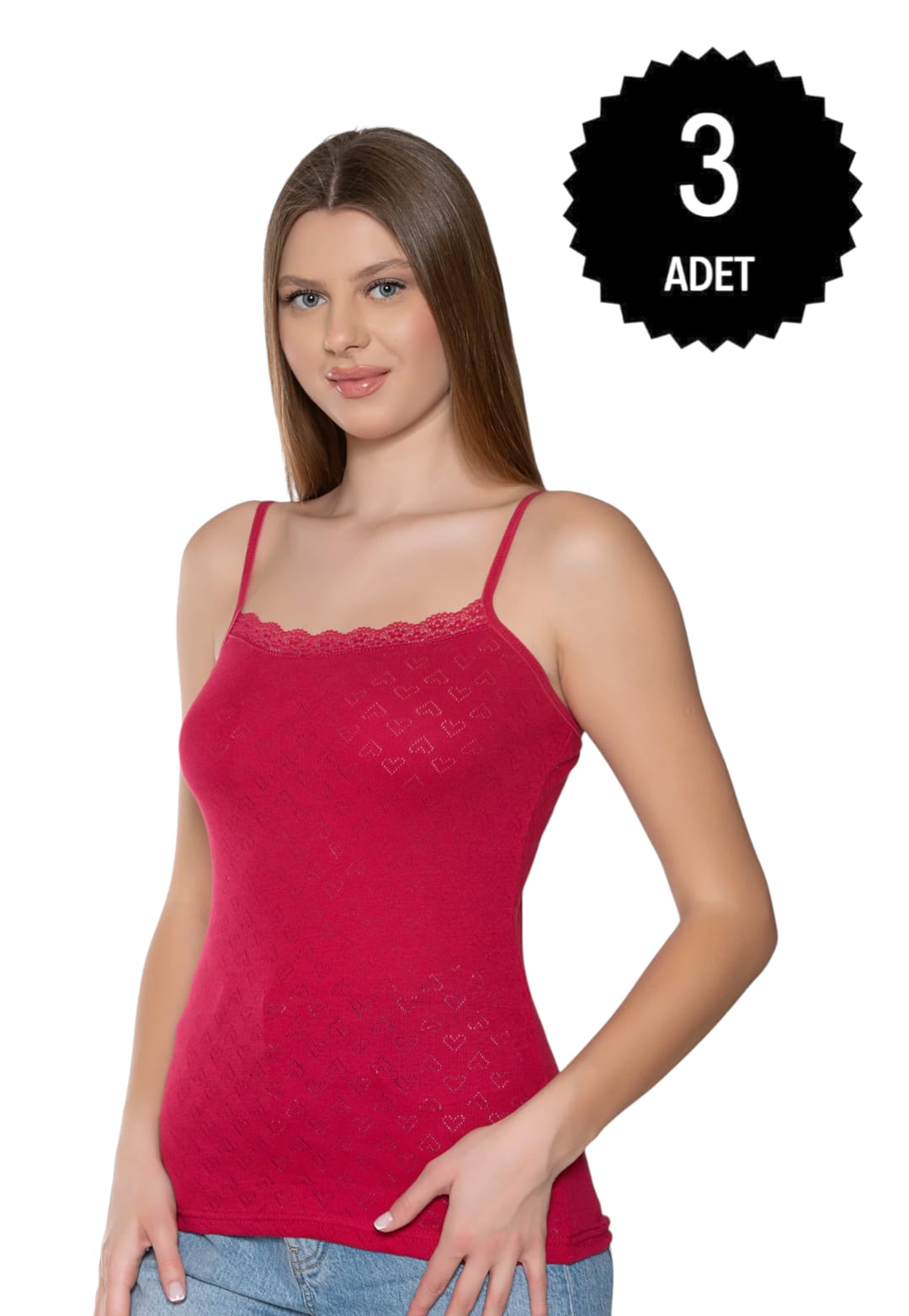 Gümüş 3080 Kadın Jakarlı İp Askı Atlet Bordo 3 lü Paket