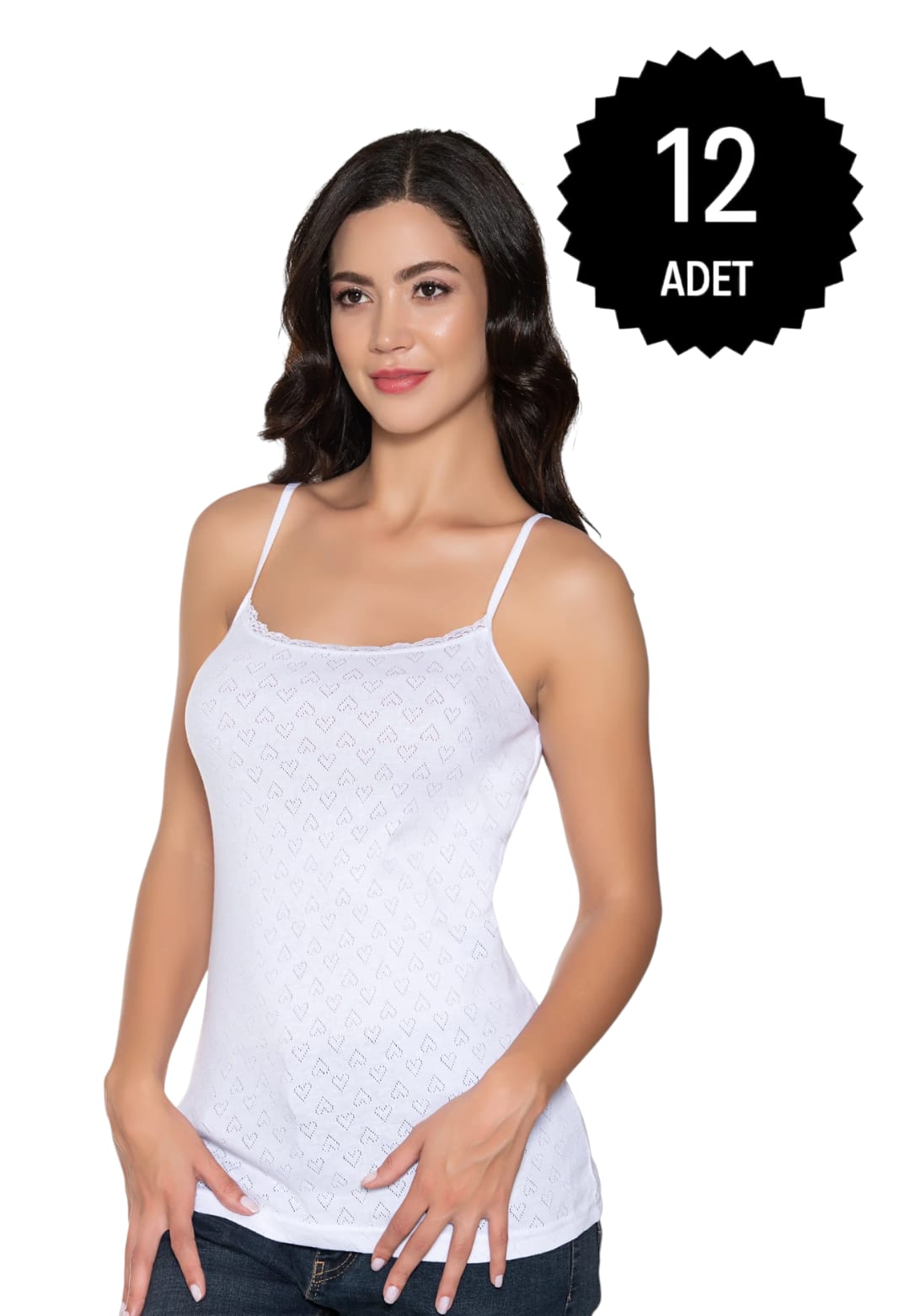 Gümüş 3080 Kadın Jakarlı İp Askı Atlet Beyaz 12 li Paket