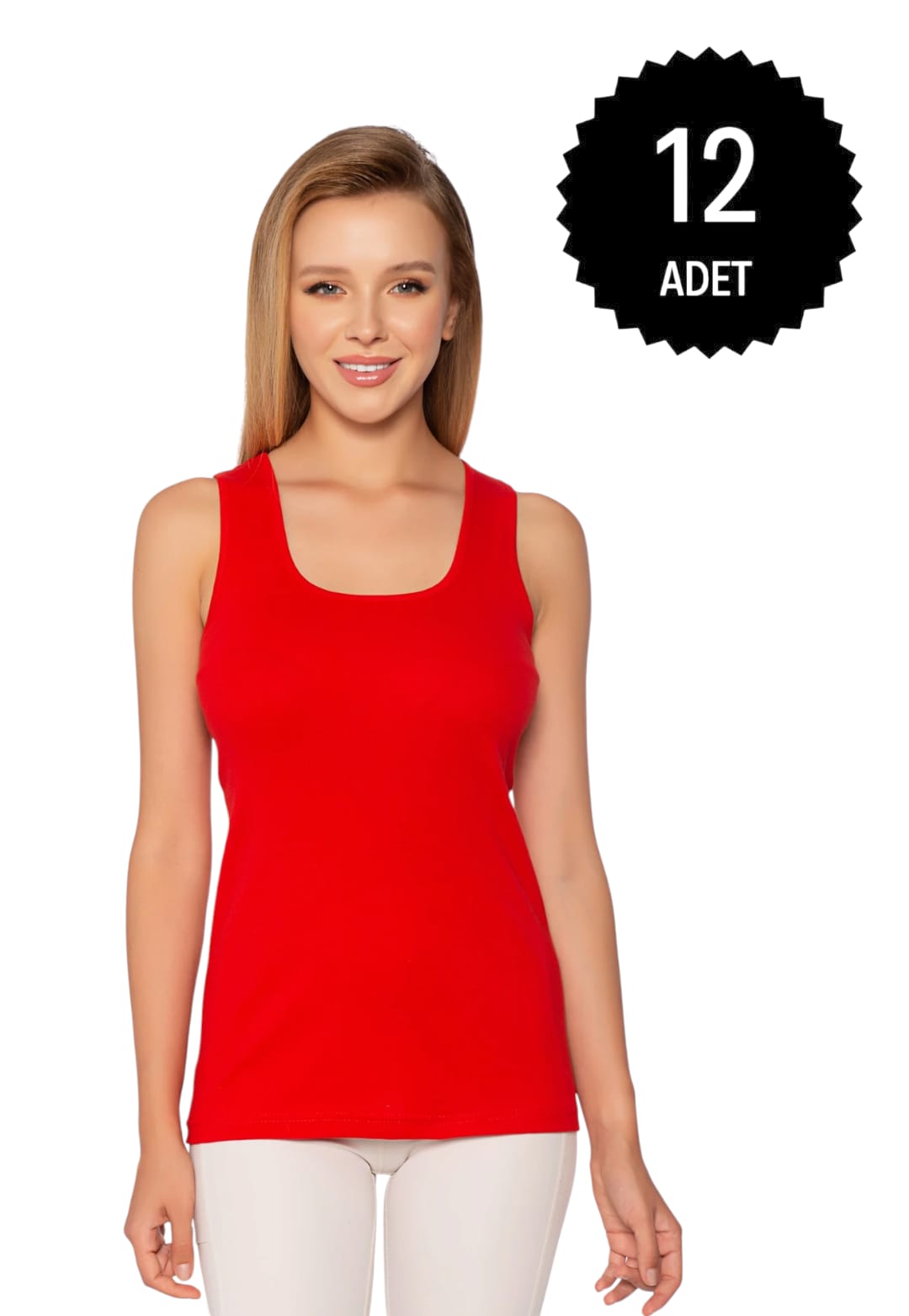 Gümüş 4024 Ribana Geniş Askı Düz Biye Atlet Kırmızı 12 li Paket