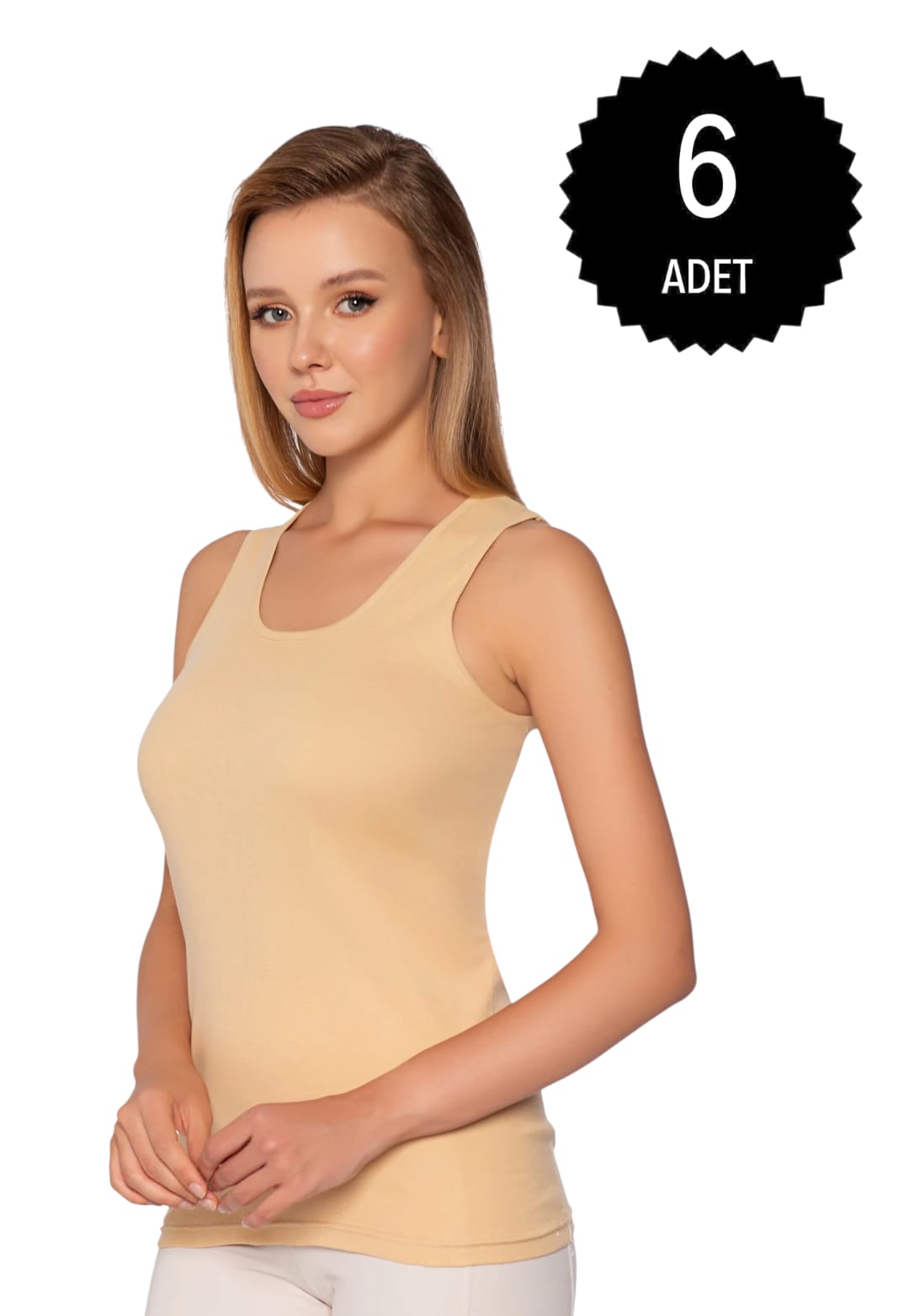 Gümüş 4024 Ribana Geniş Askı Düz Biye Atlet Ten 6 lı Paket