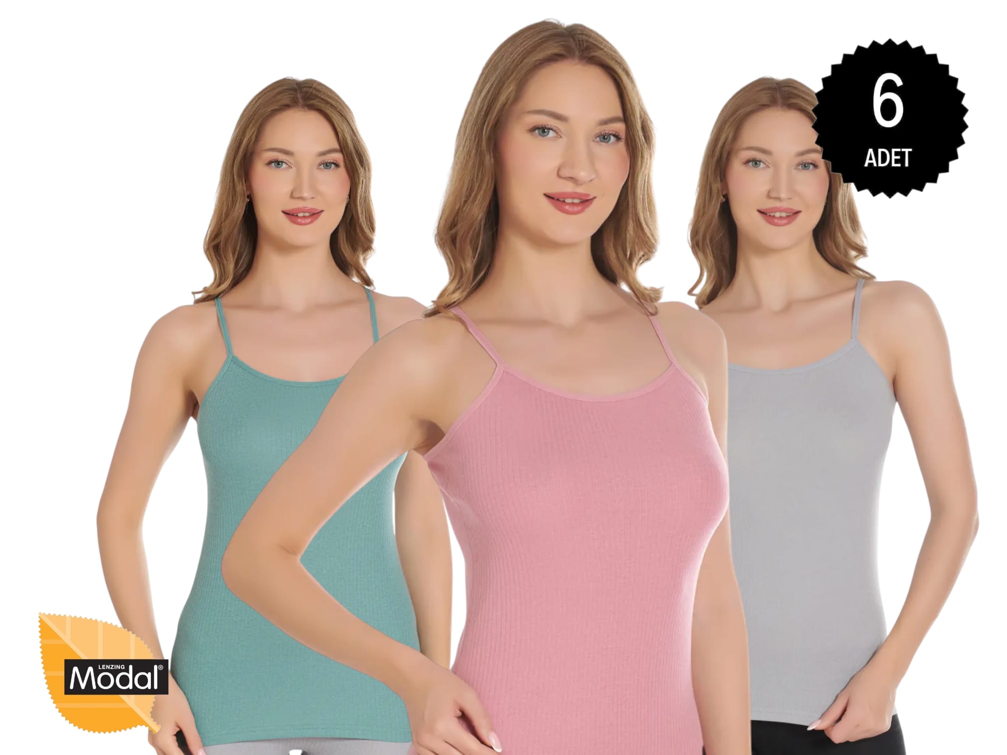 Gümüş 7012 Kadın Modal Elastan İp Askı Atlet Karışık (3) 6 lı Paket