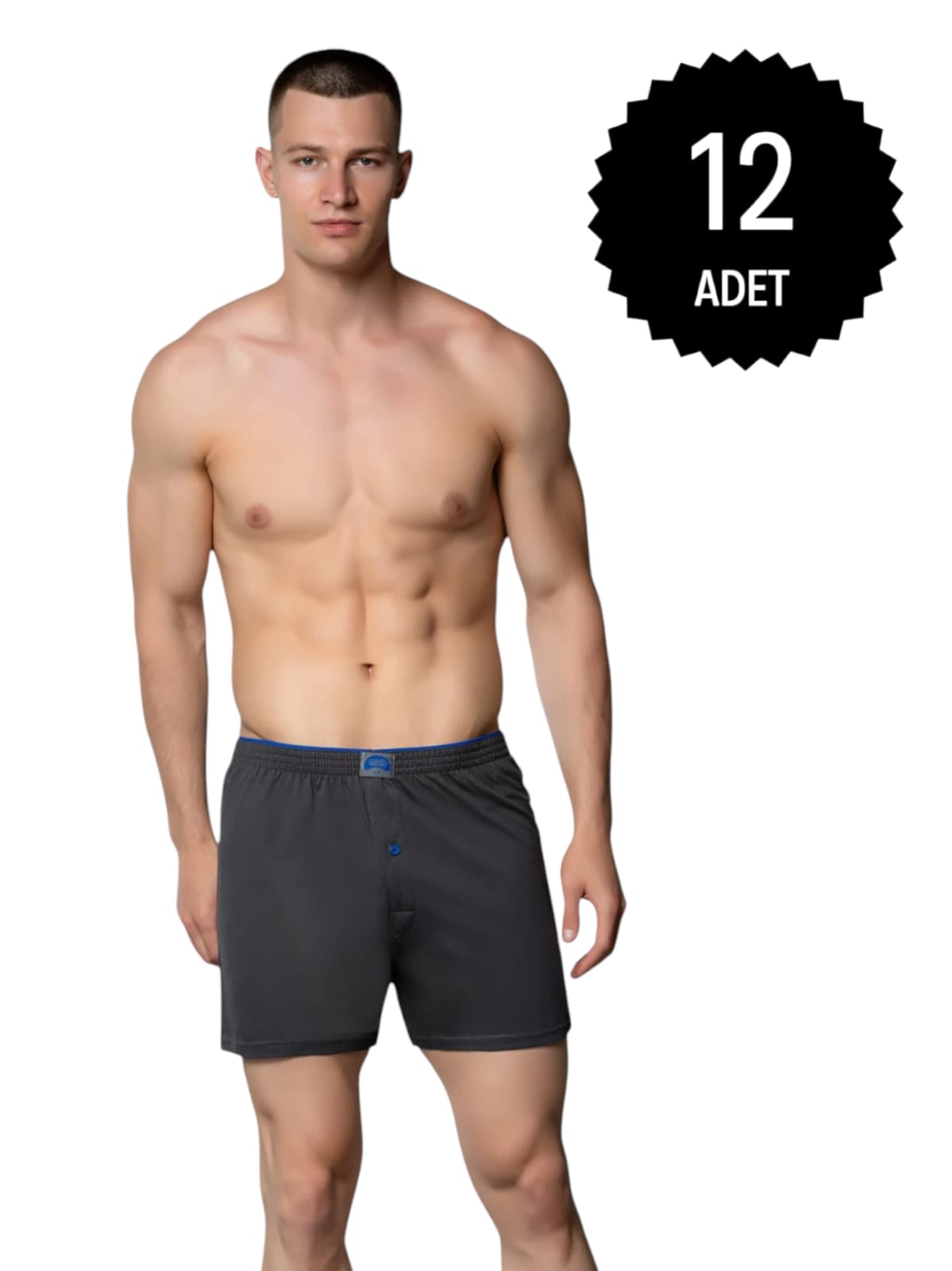 Gümüş 4020 Erkek Penye Havlu Bel Düz Boxer Füme 12 li Paket