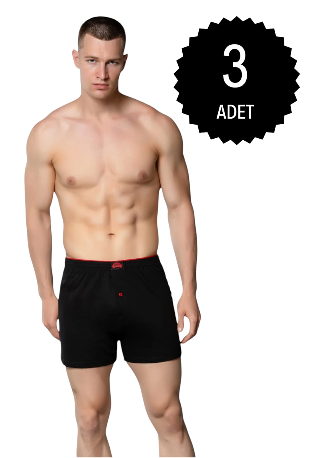 Gümüş 4020 Erkek Penye Havlu Bel Düz Boxer Siyah 3 lü Paket