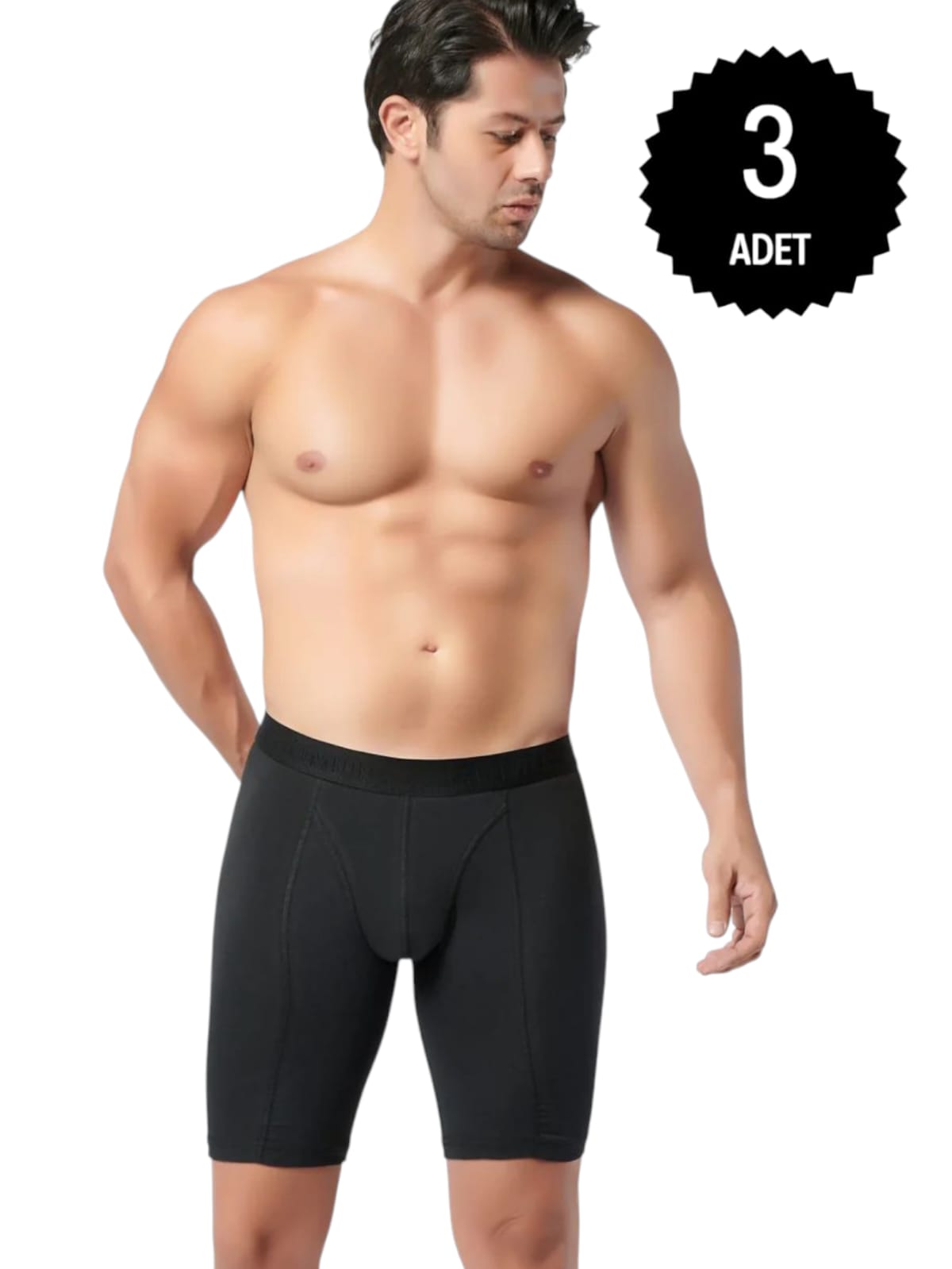 Gümüş İç Giyim 4074 Erkek Likralı Uzun Boxer Siyah 3 Lü Paket