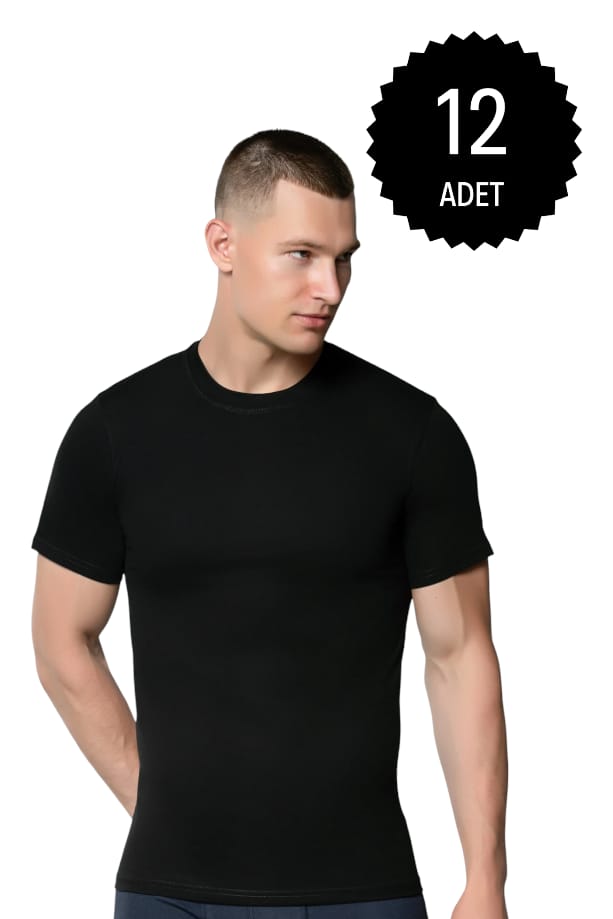 Gümüş 4008 Erkek Penye Renkli Sıfır Yaka Atlet Siyah 12 li Paket