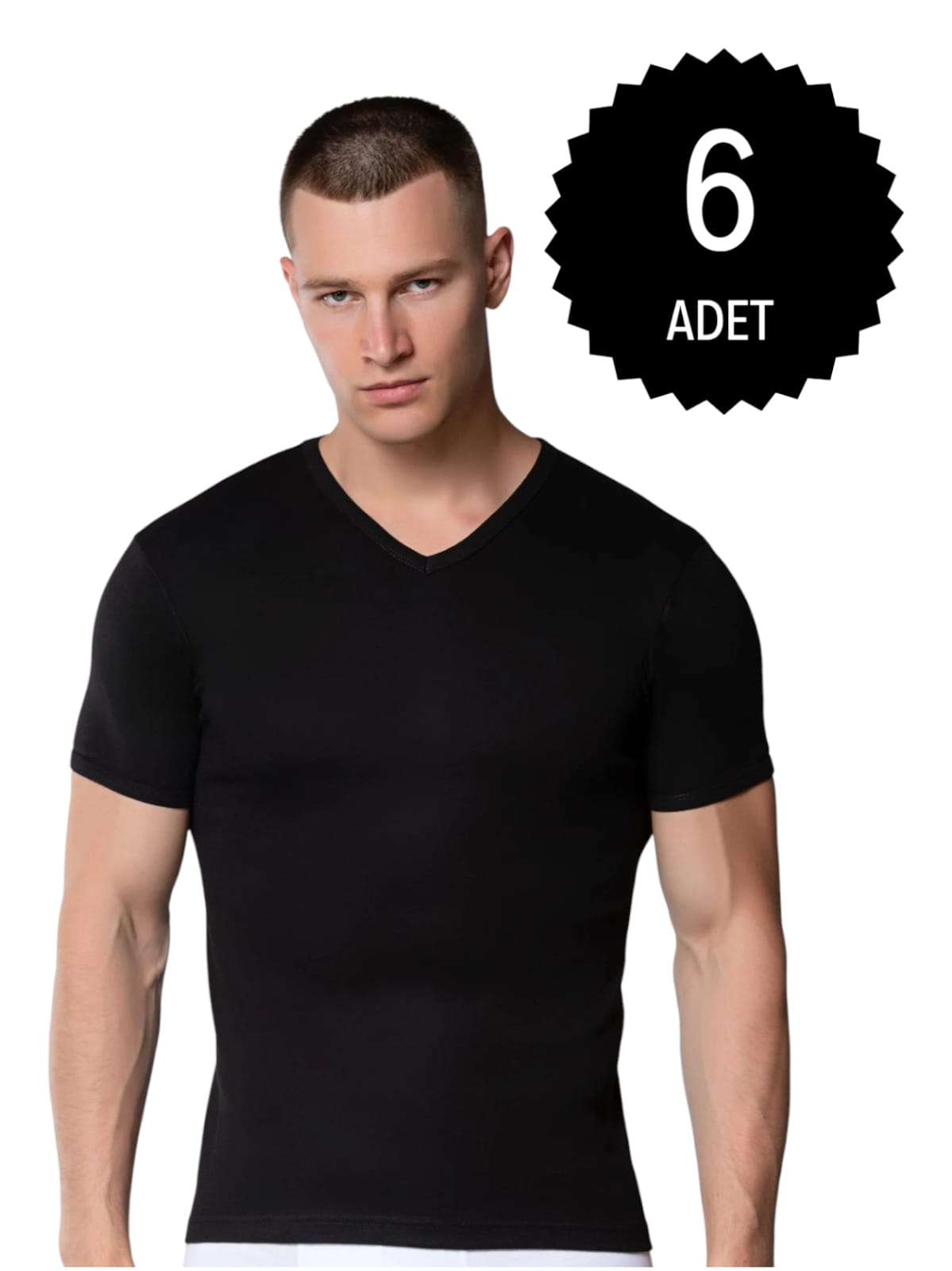 Gümüş 4051 Erkek V Yaka Spor Kollu Fanila Siyah 6 lı Paket